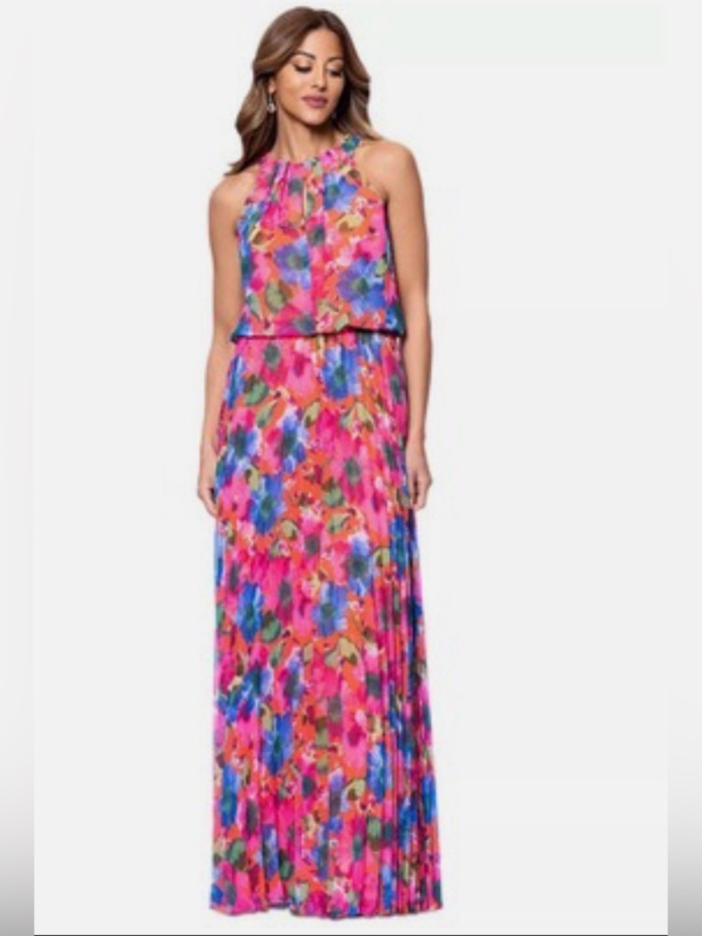 Xscape Chiffon Gown
Pleated Halter Blouson Pink
Floral